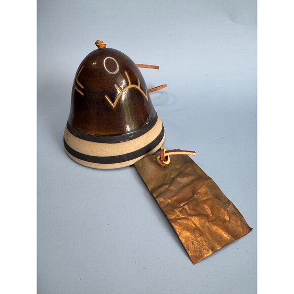 Native American Southwestern Pottery Bell With Leather Cord & Metal Clapper - Picture 3 of 9